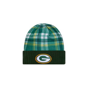 Green Bay Packers Green Plaid Statement Beanie Cuffed Knit Hat - New Era - 