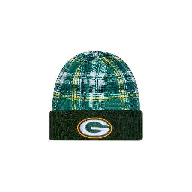 Green Bay Packers Green Plaid Statement Beanie Cuffed Knit Hat - New Era - 