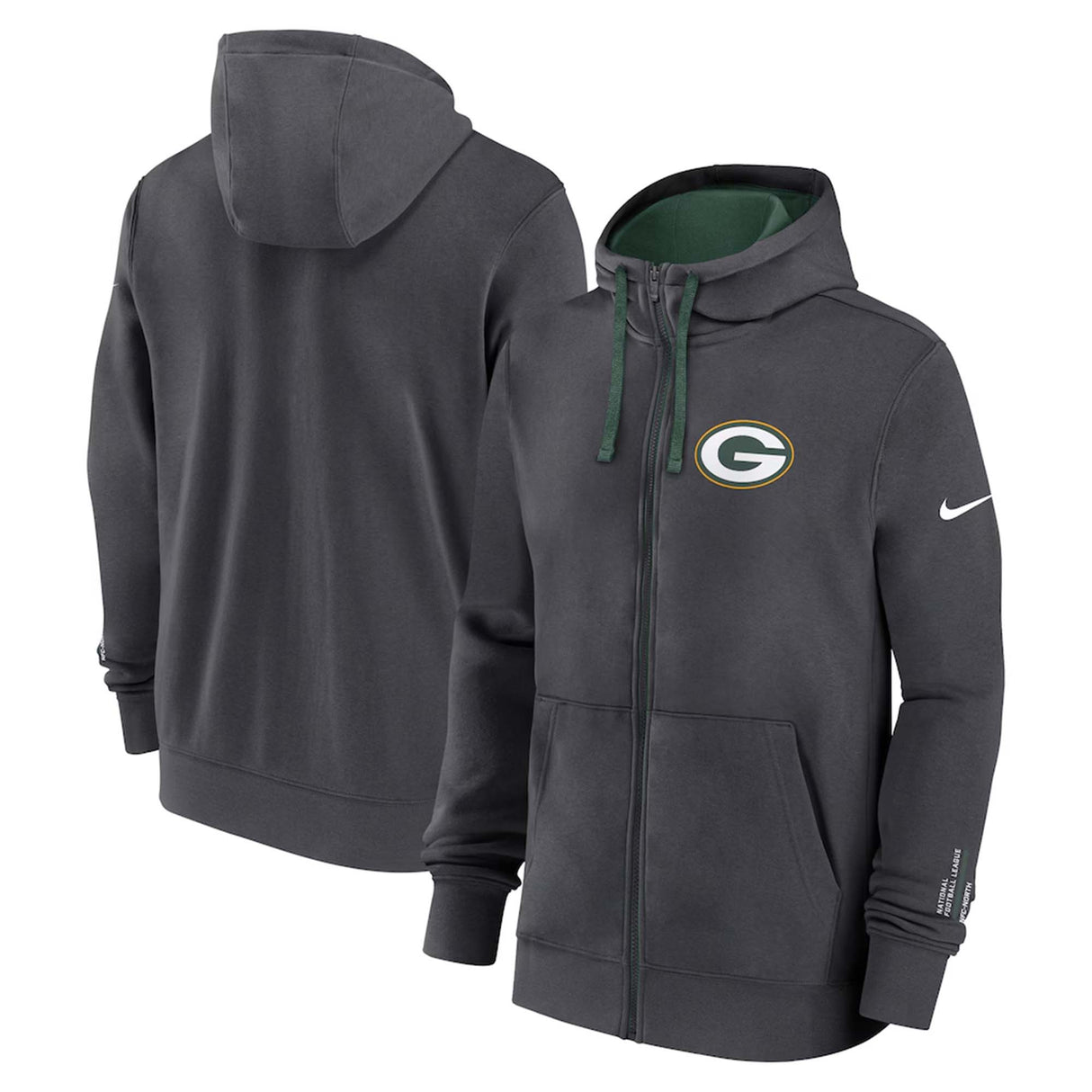 Green Bay Packers Nike Anthracite Primetime Club Full - Zip Hoodie - Nike - 