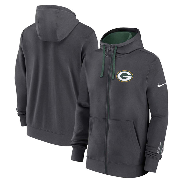 Green Bay Packers Nike Anthracite Primetime Club Full - Zip Hoodie - Nike - 