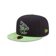 Hillsboro Hops Mascot Logo Black & Lime 59FIFTY Fitted Hat - New Era - 