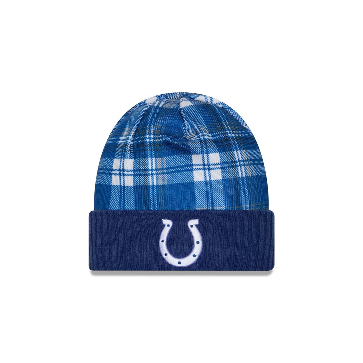 Indianapolis Colts Royal Plaid Statement Beanie Cuffed Knit Hat - New Era - 