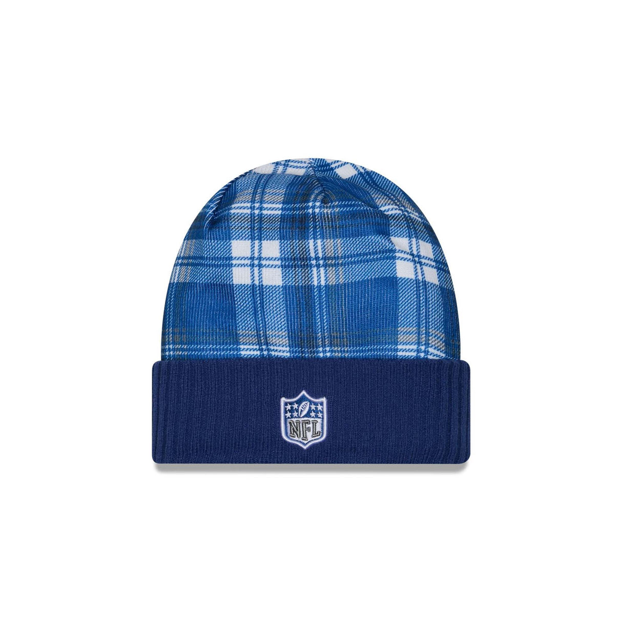 Indianapolis Colts Royal Plaid Statement Beanie Cuffed Knit Hat - New Era - 