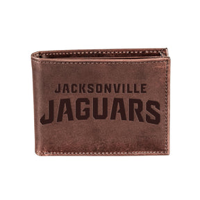 Jacksonville Jaguars, Bi - Fold Wallet, Brown, CH, 100% Genuine Leather - EG Collective - 808412080029