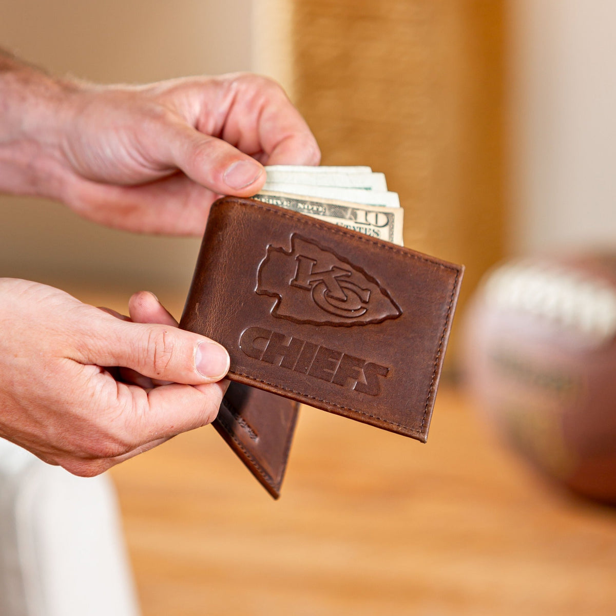 Kansas City Chiefs, Bi-Fold Wallet, Brown, CH, 100% Genuine Leather - EG Collective - 808412080036