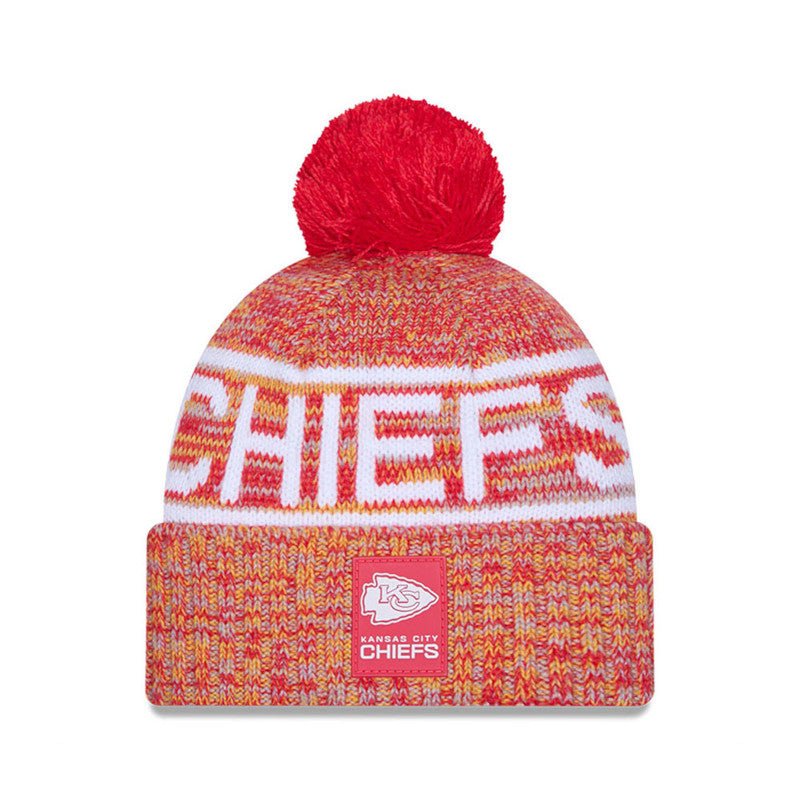 Kansas City Chiefs Red/Yellow Pom Knit Beanie - New Era - 