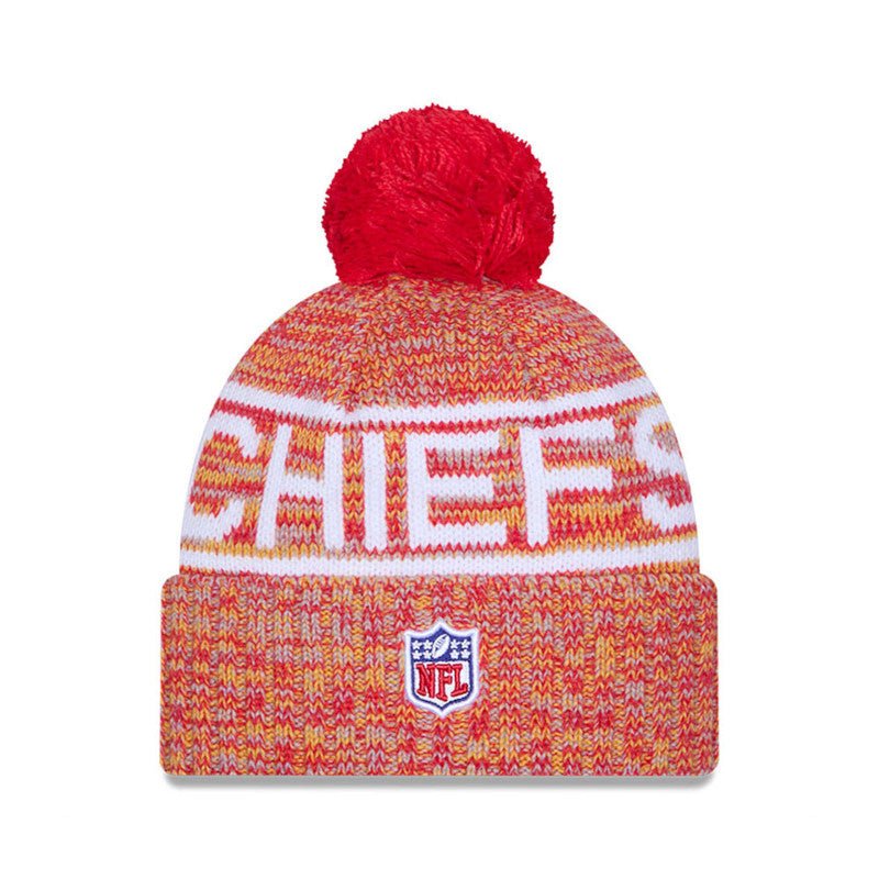 Kansas City Chiefs Red/Yellow Pom Knit Beanie - New Era - 
