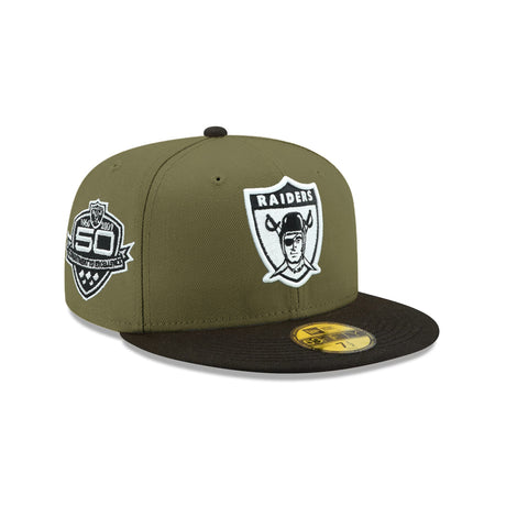 Las Vegas Raiders 50th Anniversary Side Patch Olive & Black 59FIFTY Fitted Hat - New Era - 23740112312