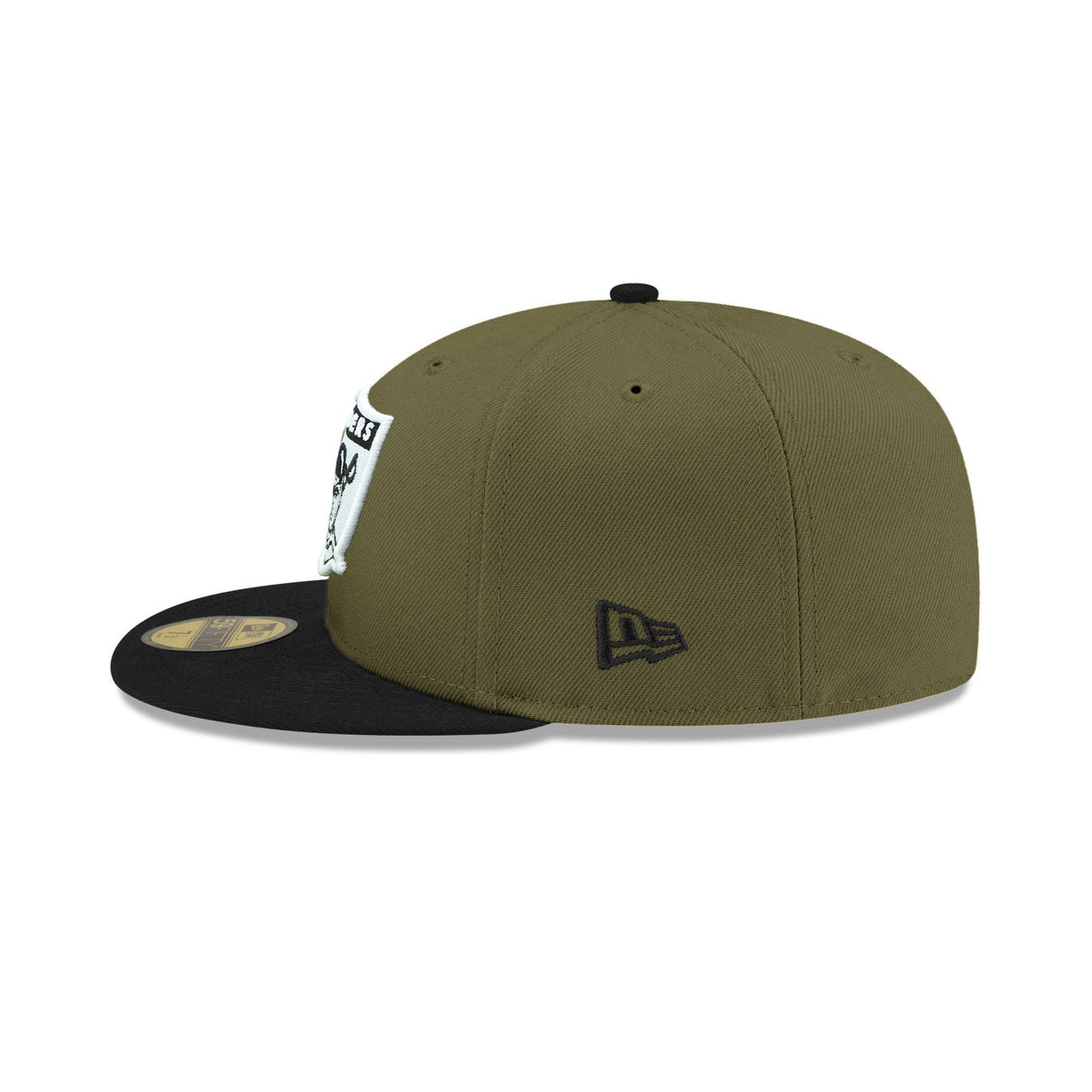 Las Vegas Raiders 50th Anniversary Side Patch Olive & Black 59FIFTY Fitted Hat - New Era - 23740112312