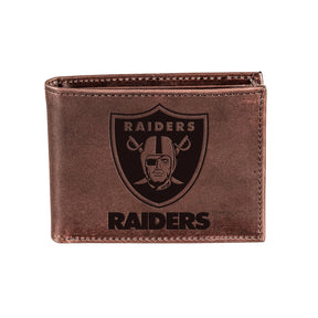 Las Vegas Raiders, Bi-Fold Wallet, Brown, CH, 100% Genuine Leather - EG Collective - 808412080104