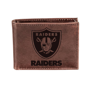 Las Vegas Raiders, Bi - Fold Wallet, Brown, CH, 100% Genuine Leather - EG Collective - 808412080104