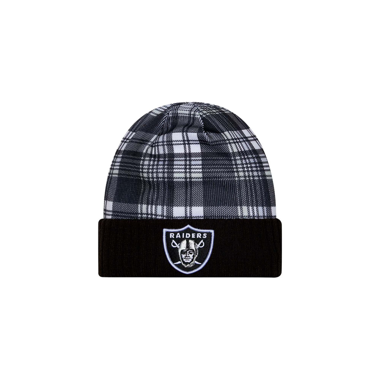 Las Vegas Raiders Black Plaid Statement Beanie Cuffed Knit Hat - New Era - 