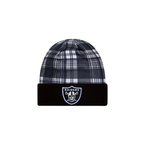 Las Vegas Raiders Black Plaid Statement Beanie Cuffed Knit Hat - New Era - 