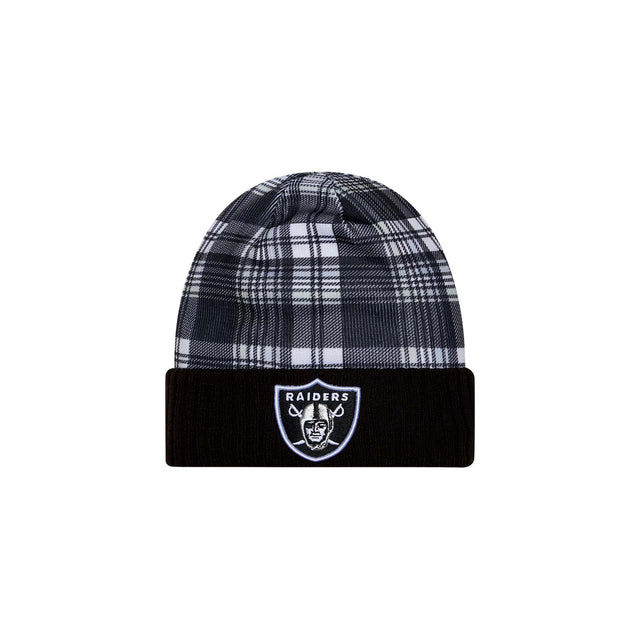 Las Vegas Raiders Black Plaid Statement Beanie Cuffed Knit Hat - New Era - 