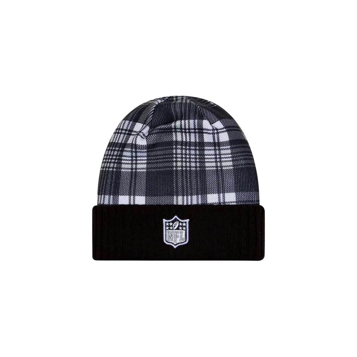 Las Vegas Raiders Black Plaid Statement Beanie Cuffed Knit Hat - New Era - 