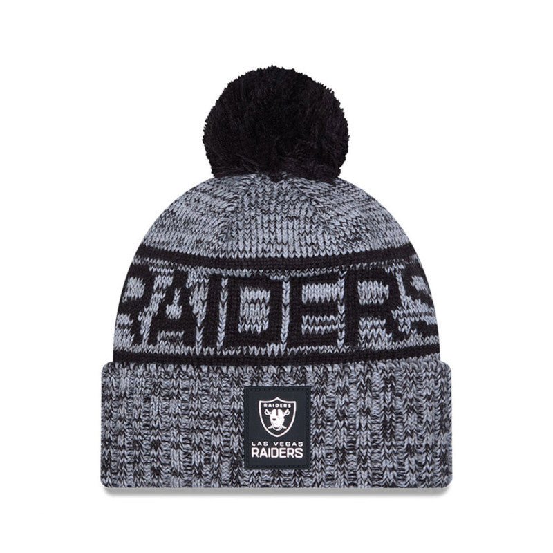 Las Vegas Raiders Black/Gray Pom Knit Beanie - New Era - 