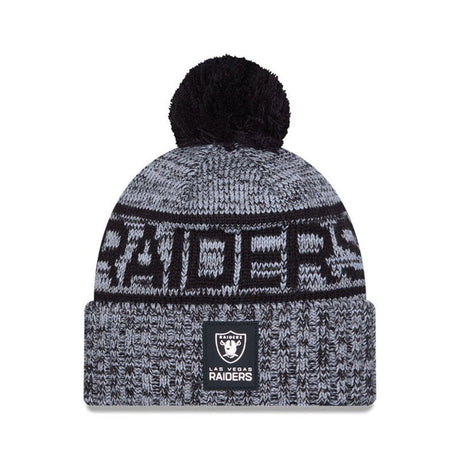 Las Vegas Raiders Black/Gray Pom Knit Beanie - New Era - 