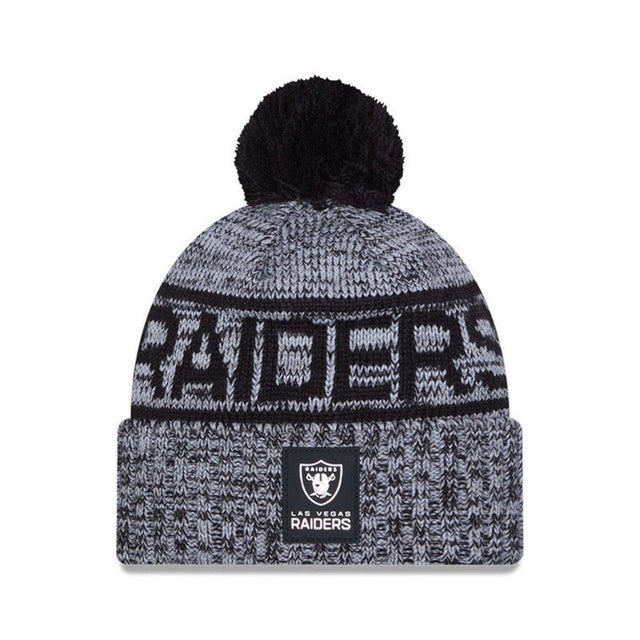 Las Vegas Raiders Black/Gray Pom Knit Beanie - New Era - 