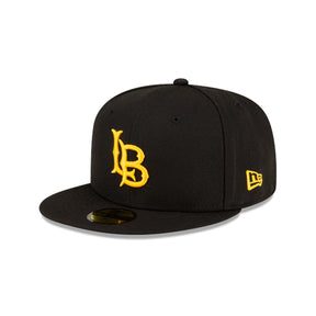 Long Beach State Yellow LB Logo Black 59FIFTY Fitted Hat - New Era - 