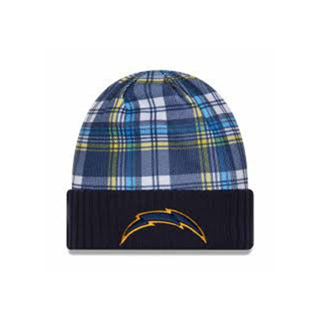 Los Angeles Chargers 2024 Sideline Statement Plaid Cuffed Knit Beanie - New Era - 