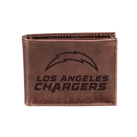 Los Angeles Chargers, Bi-Fold Wallet, Brown, CH, 100% Genuine Leather - EG Collective - 808412080135