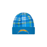 Los Angeles Chargers Powder Blue Plaid Statement Beanie Cuffed Knit Hat - New Era - 