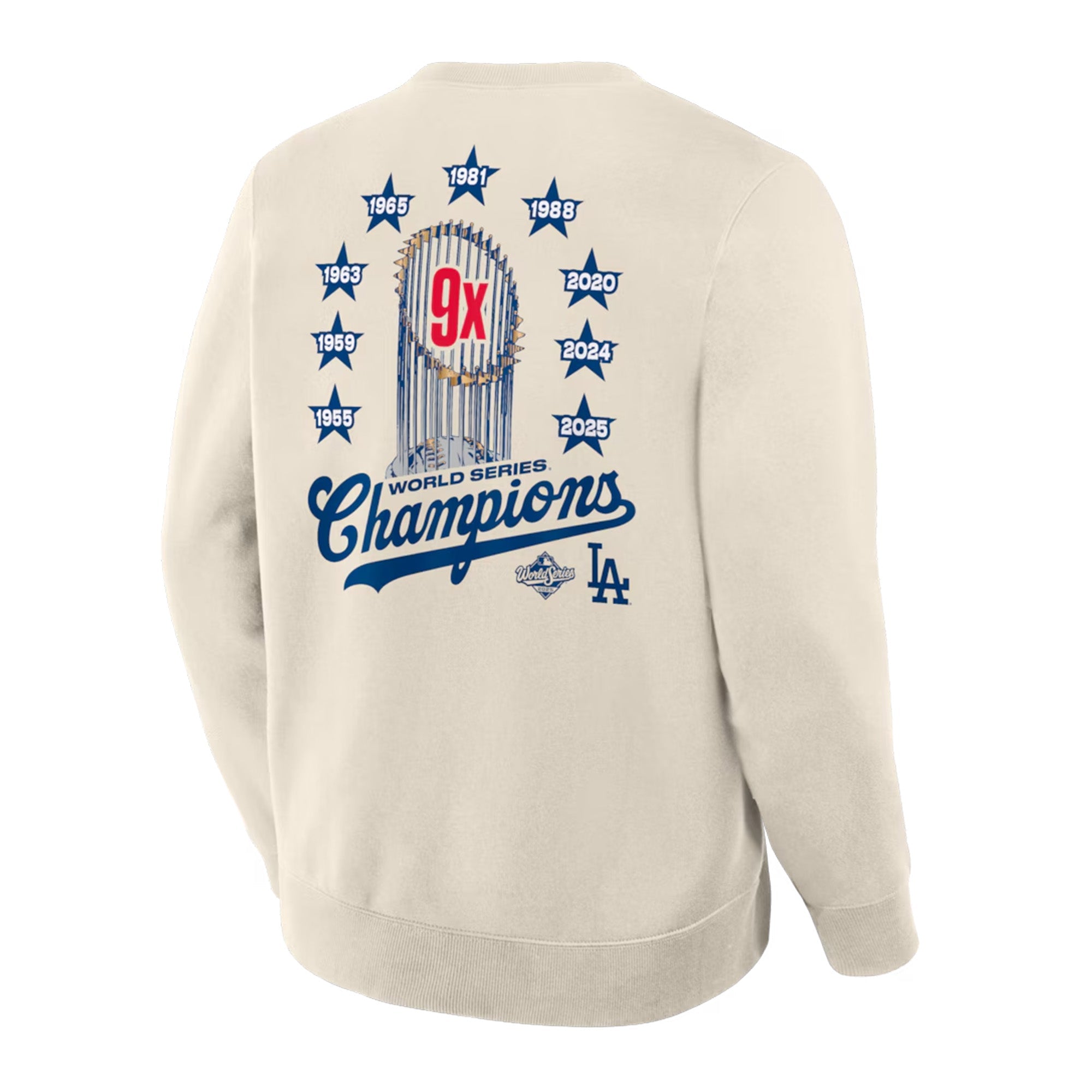 Los Angeles Dodgers 9X World Series Champions Beige Crewneck