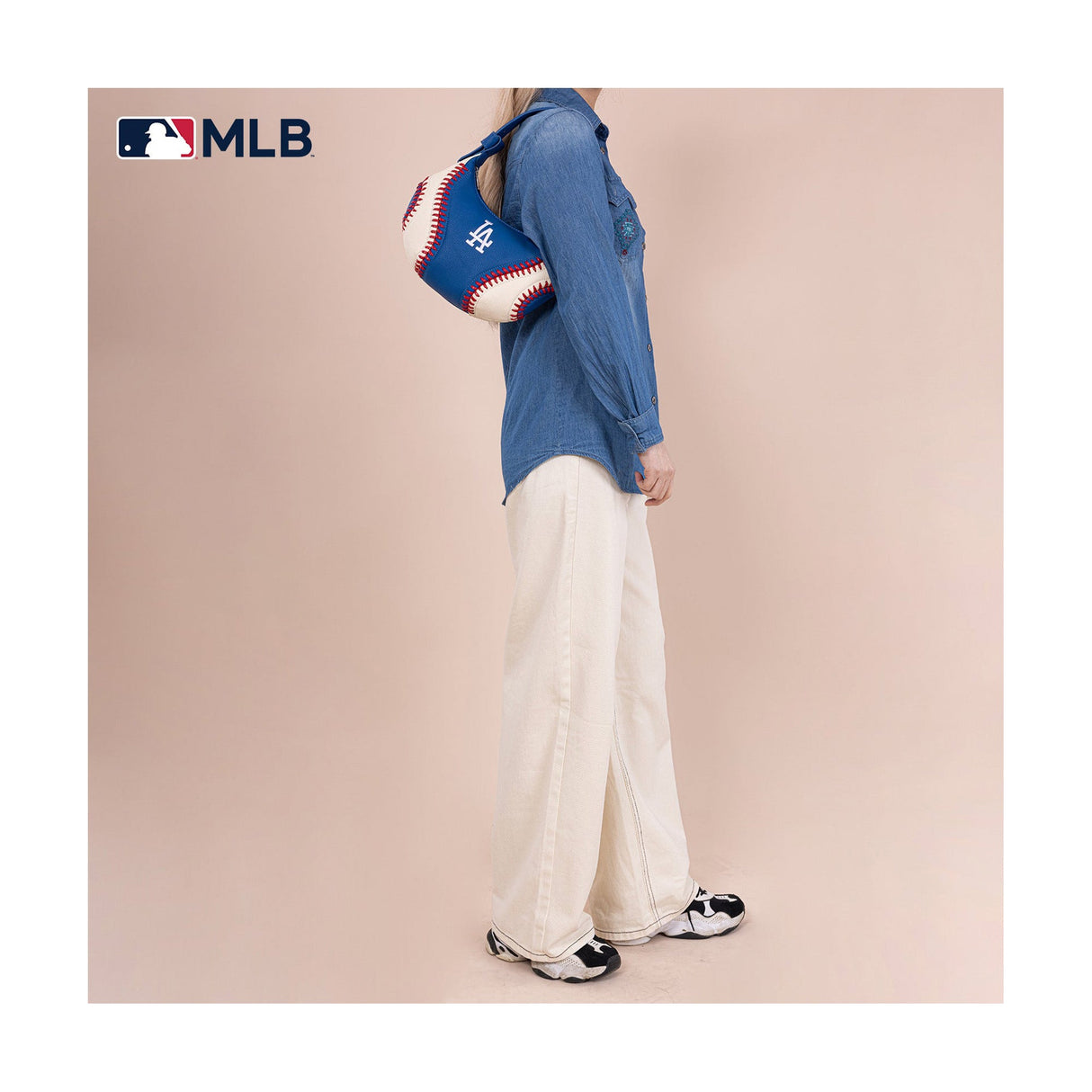 Los Angeles Dodgers Baseball Stitch Blue Hobo Shoulder Bag - Montana West - 221102411