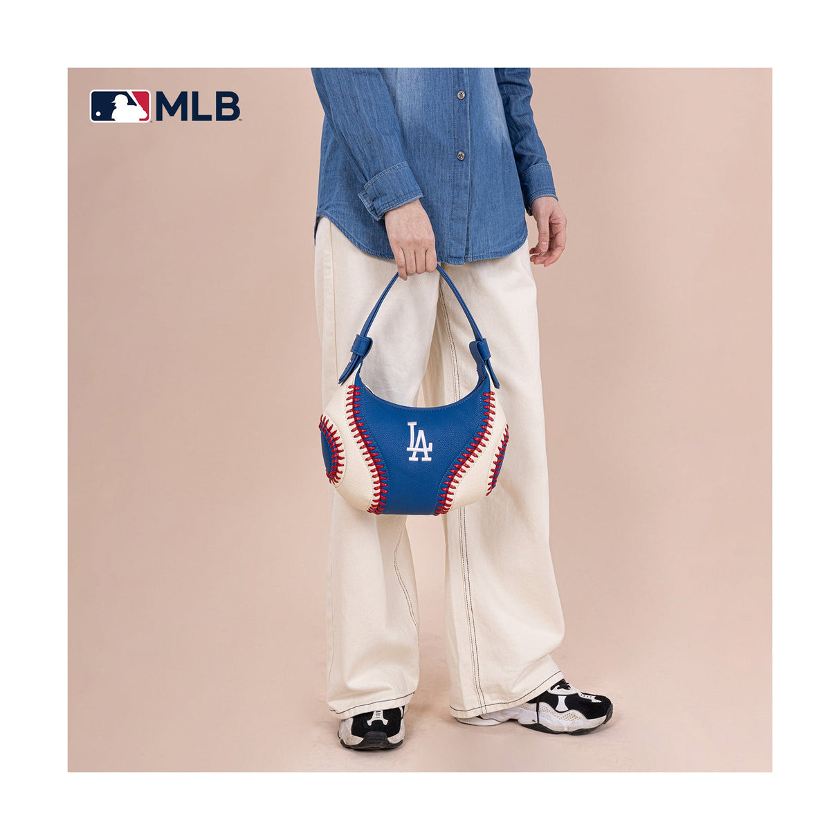 Los Angeles Dodgers Baseball Stitch Blue Hobo Shoulder Bag - Montana West - 221102411