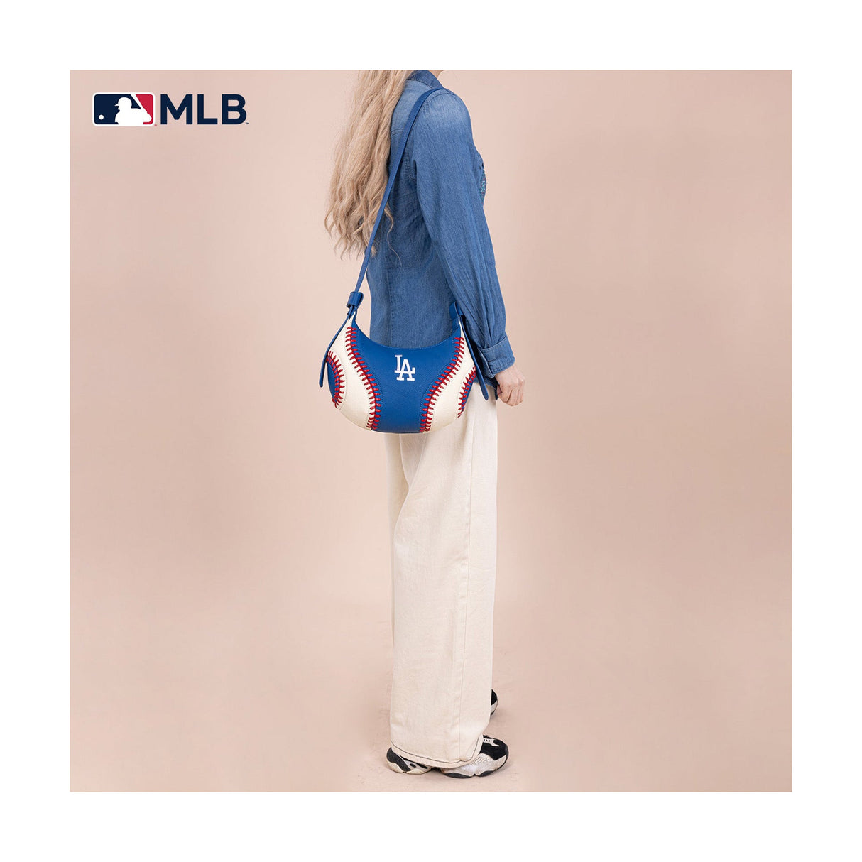 Los Angeles Dodgers Baseball Stitch Blue Hobo Shoulder Bag - Montana West - 221102411