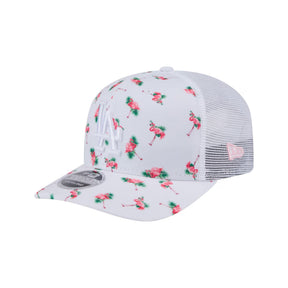 Los Angeles Dodgers Pink Flamingo Pattern White 9SEVENTY Stretch - Snap TruckerHat - New Era - 230121411