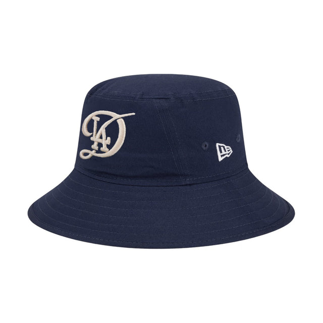 Los Angeles Dodgers Retro Script Navy Blue Bucket Hat - New Era - 230610141106