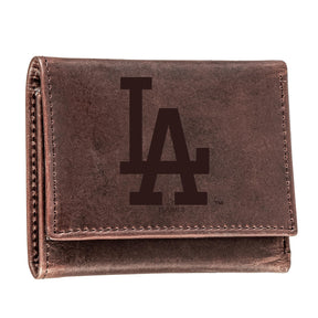 Los Angeles Dodgers Tri - Fold Wallet Brown 100% Genuine Leather - EG Collective - 801946416166