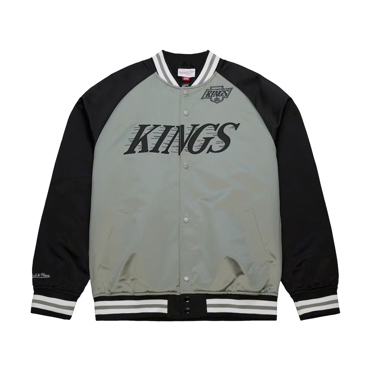 Los Angeles Kings Vintage Logo Double Clutch Gray Satin Full - Snap Jacket - Mitchell & Ness - 22030431601