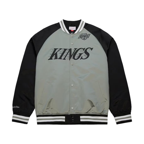 Los Angeles Kings Vintage Logo Double Clutch Gray Satin Full - Snap Jacket - Mitchell & Ness - 22030431601