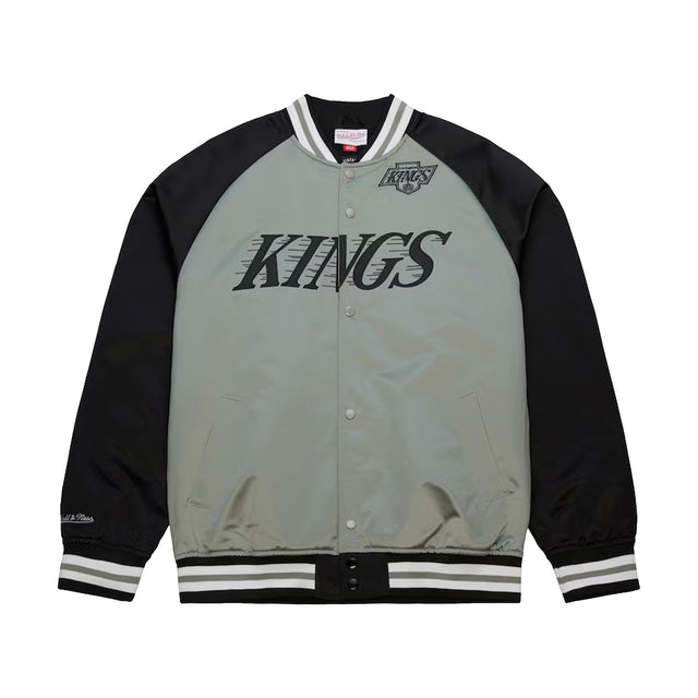 Los Angeles Kings Vintage Logo Double Clutch Gray Satin Full - Snap Jacket - Mitchell & Ness - 22030431601