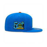 Los Angeles Lakers 50th Anniversary Blue Fitted Hat - Mitchell & Ness - 31002200