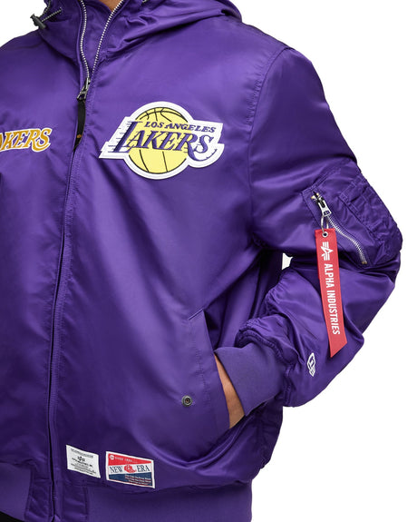 Los Angeles Lakers Alpha Industries L - 2B Hooded Bomber Jacket - New Era - 