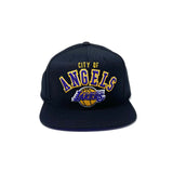 Los Angeles Lakers Black City of Angels Script Snapback Hat - Mitchell & Ness - 