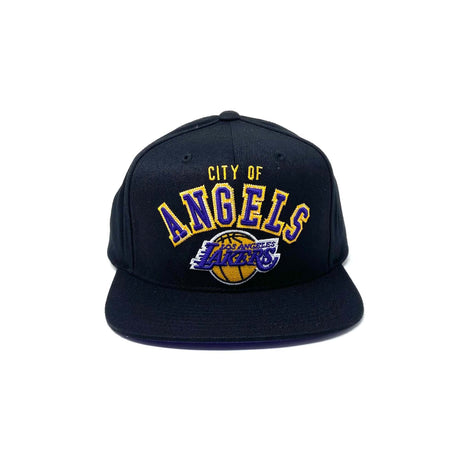 Los Angeles Lakers Black City of Angels Script Snapback Hat - Mitchell & Ness - 