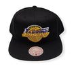 Los Angeles Lakers Black Hardwood Classics Champs Snapback Hat - Mitchell & Ness - 