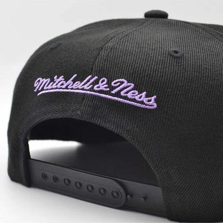 Los Angeles Lakers Black Hardwood Classics Purple Logo Snapback Hat - Mitchell & Ness - 