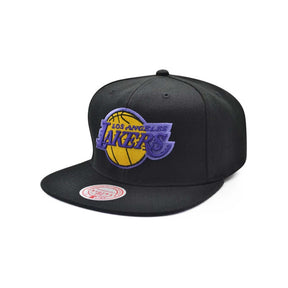 Los Angeles Lakers Black Hardwood Classics Purple Logo Snapback Hat - Mitchell & Ness - 