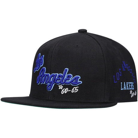 Los Angeles Lakers Black Hardwood Classics Timeline Fitted Hat - Mitchell & Ness - 