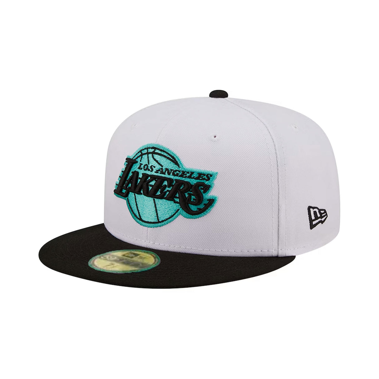 Los Angeles Lakers White/Black Teal 59FIFTY Fitted Hat - Mitchell & Ness - 