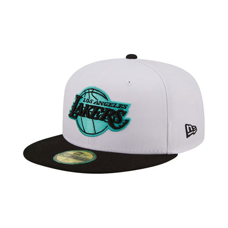 Los Angeles Lakers White/Black Teal 59FIFTY Fitted Hat - Mitchell & Ness - 