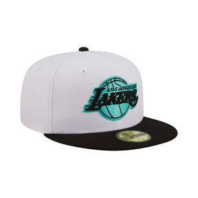 Los Angeles Lakers White/Black Teal 59FIFTY Fitted Hat - Mitchell & Ness - 