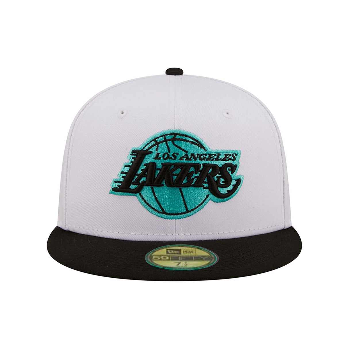 Los Angeles Lakers White/Black Teal 59FIFTY Fitted Hat - Mitchell & Ness - 