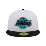 Los Angeles Lakers White/Black Teal 59FIFTY Fitted Hat - Mitchell & Ness - 