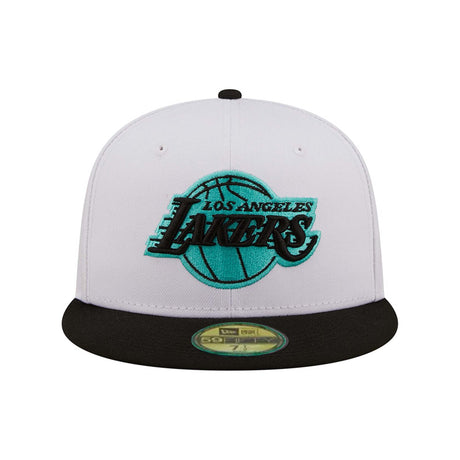Los Angeles Lakers White/Black Teal 59FIFTY Fitted Hat - Mitchell & Ness - 